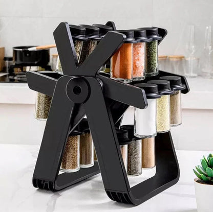 360° Rotating Ferris Wheel Spice Rack with 18 Glass Jars