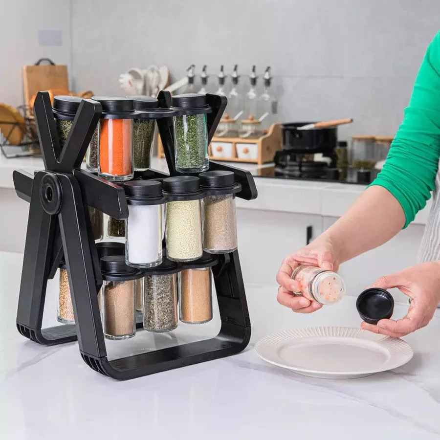 360° Rotating Ferris Wheel Spice Rack with 18 Glass Jars